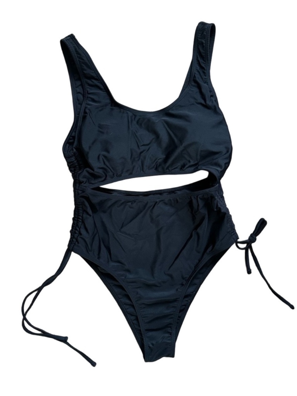 NWOT Women's Sexy Black Print High-Waisted Swim Suit Adjustable Fit Size Large